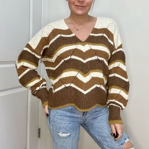 Multi Zig-Zag Stripe Pointelle Sweater